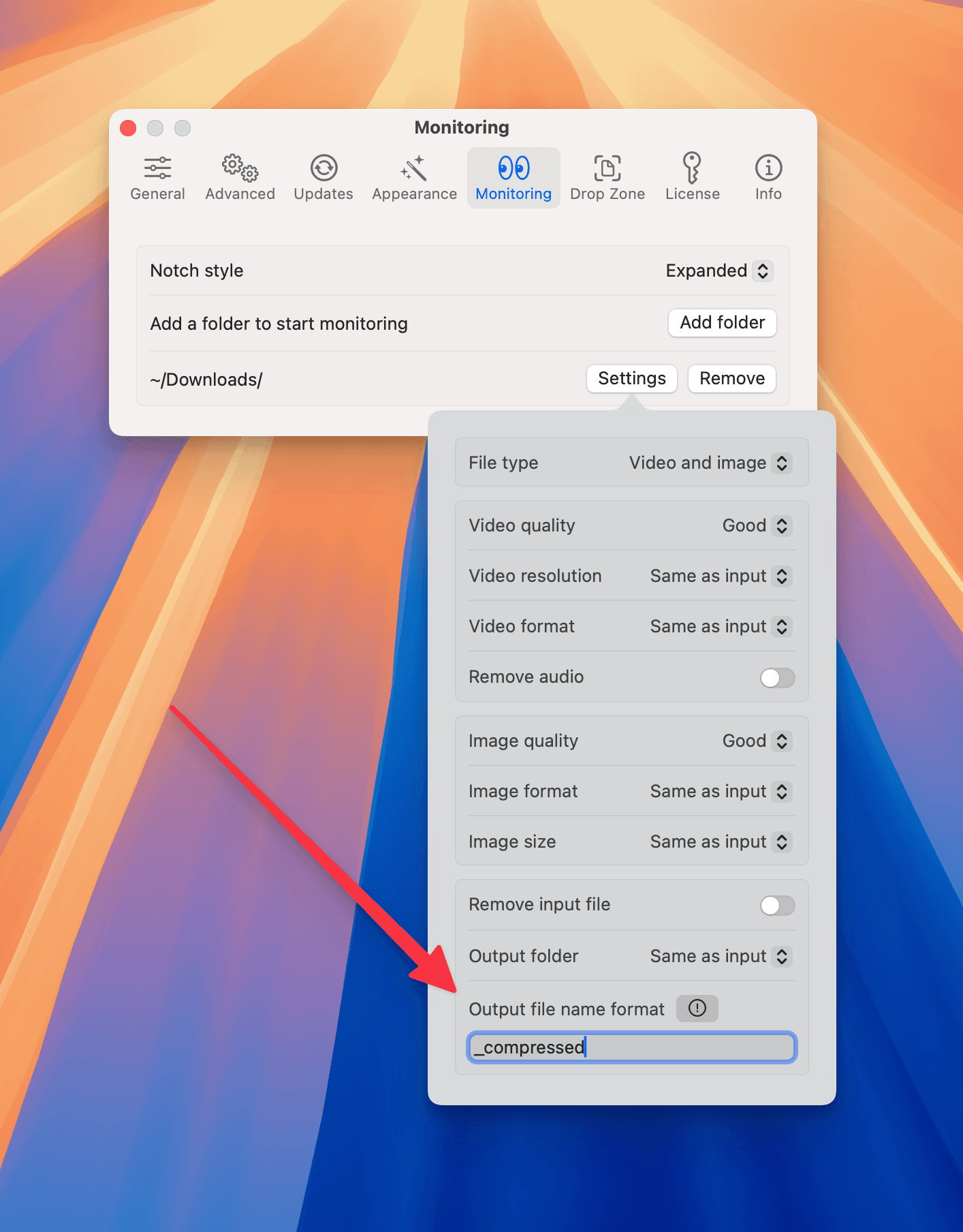 Folder monitoring settings update