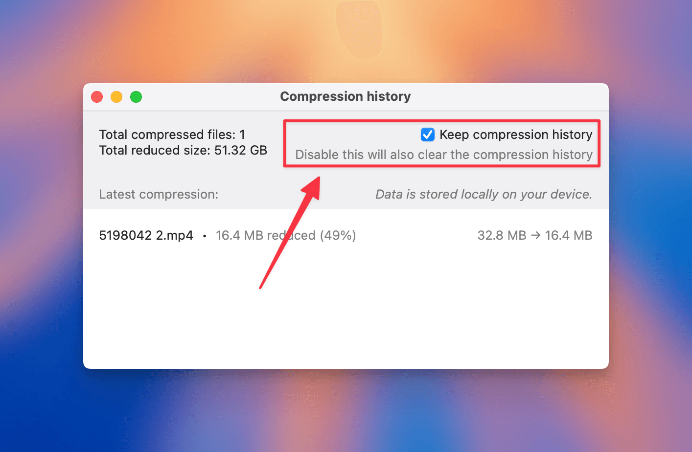 Disable compression history