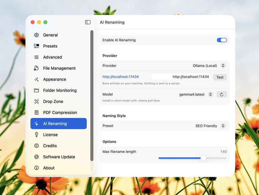 Compresto v1.29 update: Offline AI Renaming with Ollama, Inline Notch Renaming & Faster History