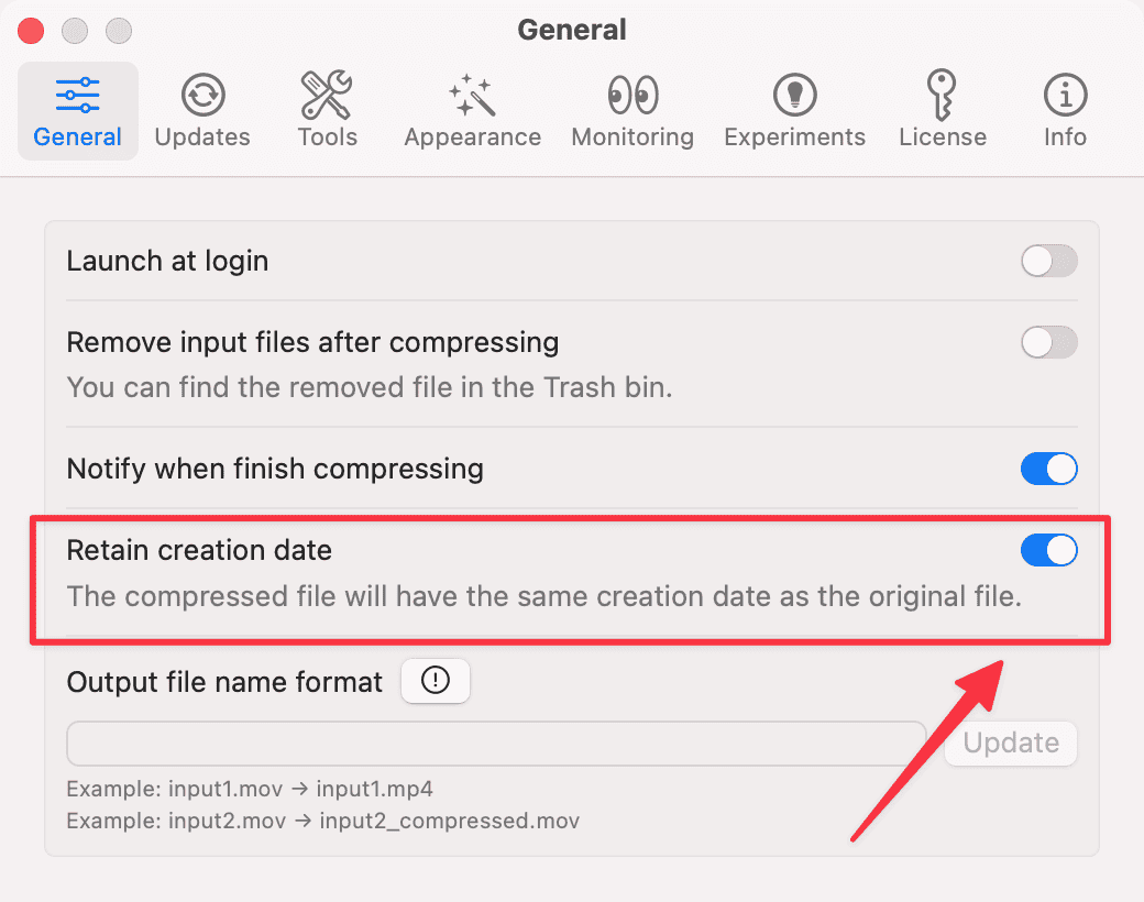 Compresto retain creation date